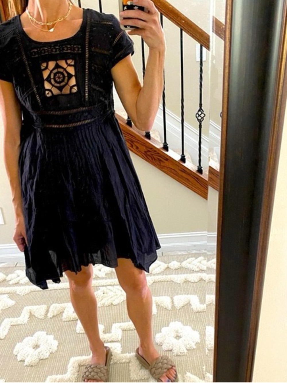18” Bust, XS, Free People embroidered cut work cotton dress